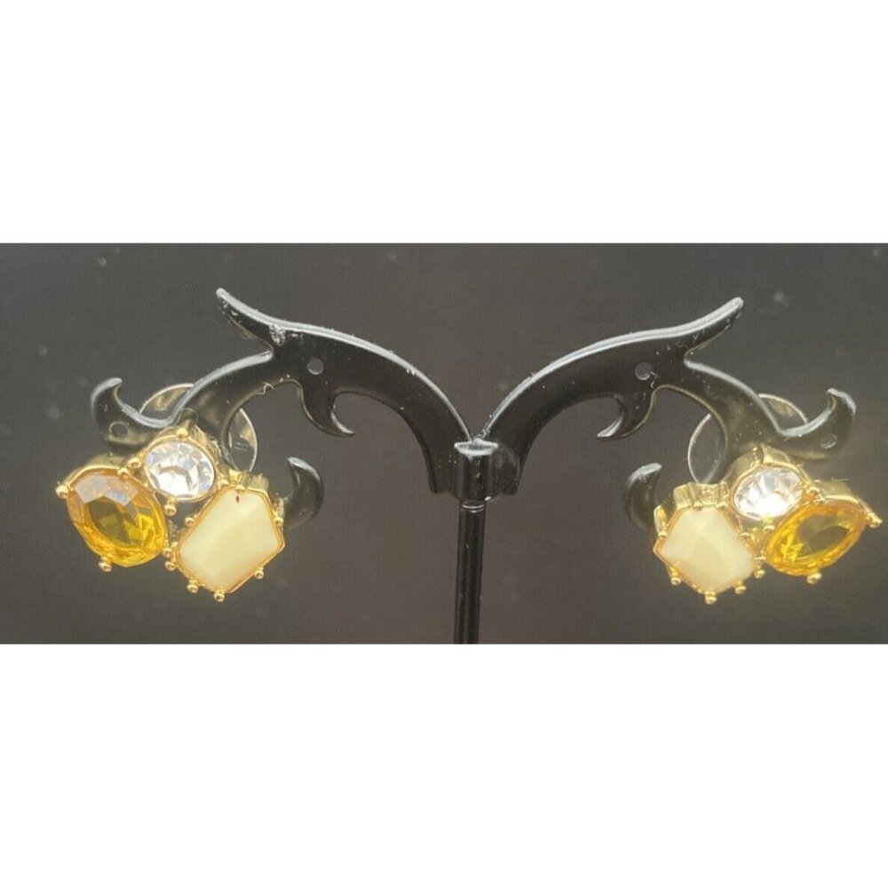Kate Spade Cluster Earrings Palace Gem Cushion Cut Stud Cream Gold Topaz Multi - Picture 2 of 6